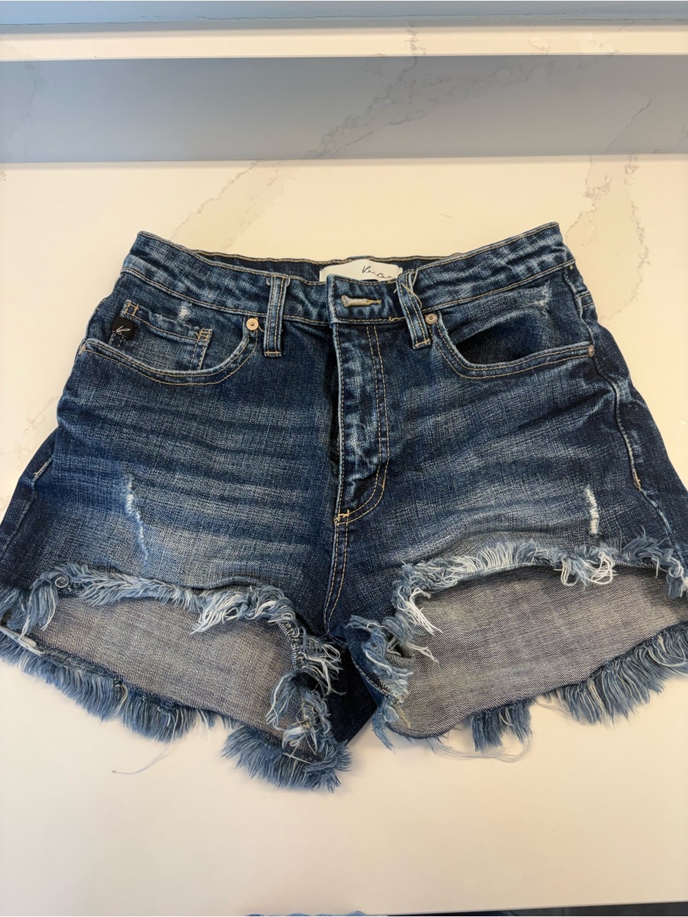 Kancan- Distressed Dark Blue Denim Shorts - Women